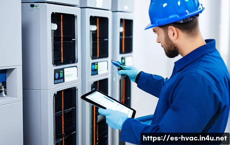 공조냉동기계 자격증의 장점과 활용 - A professional HVAC technician wearing branded company uniform and protective gloves, confidently in...