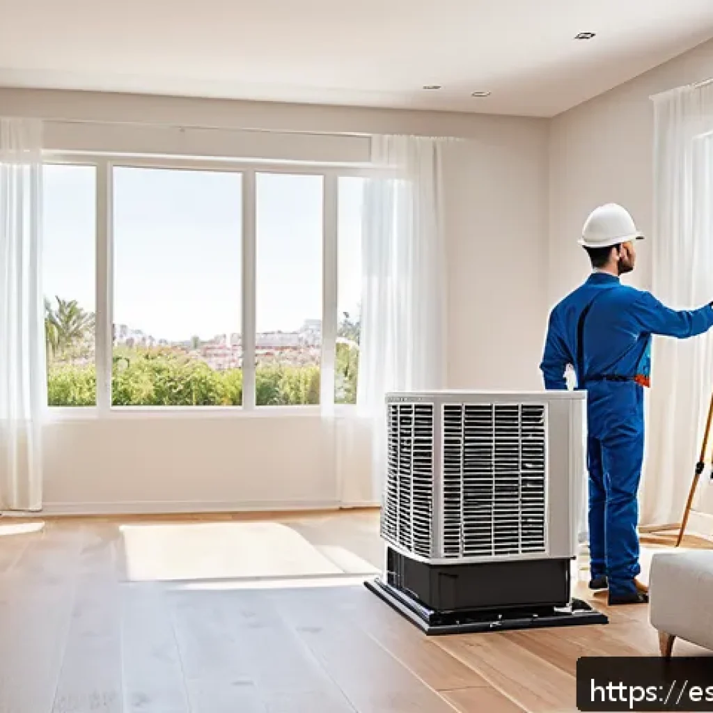 공조냉동기계 기술자의 직업 만족도 - A skilled HVAC technician in a modern Spanish home, wearing professional work attire and safety gear...
